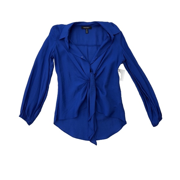 Ellen Tracy Blue Tie Front Blouse Size Small (NWT) - Picture 1 of 7
